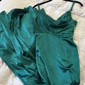 Emerald Green Satin Full Length Dress